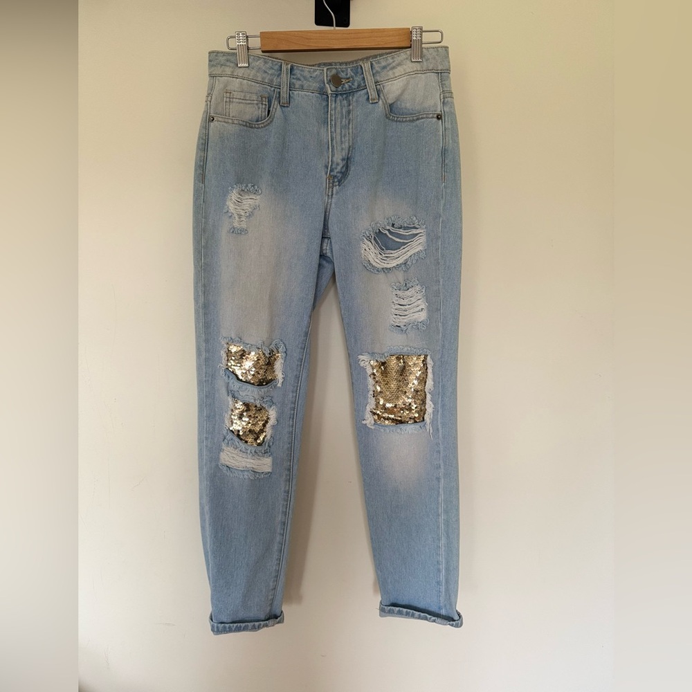 Forever 21 Distressed Sequin Jeans